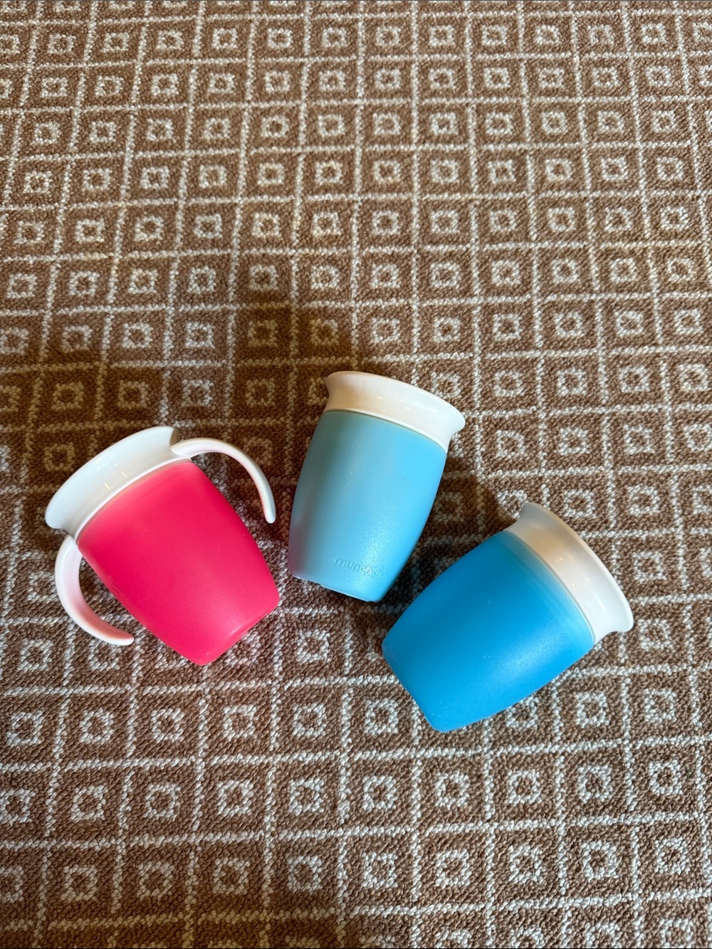 Munchkin Silicone No-Spill Toddler Cups in Pink & Two Blues - All 3